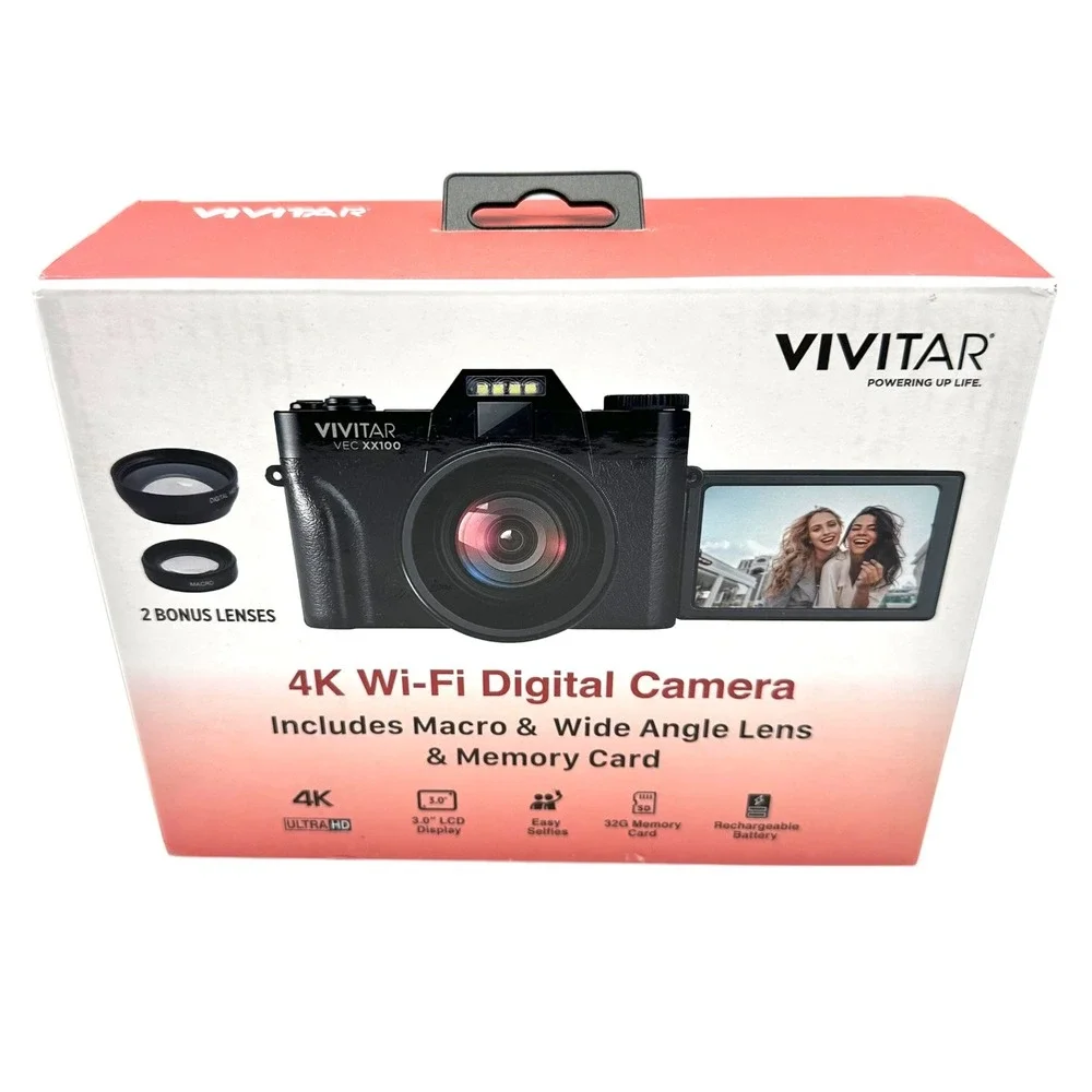 Vivitar VEC‎ XX100 4K Wi-Fi Digital Camera 56MP 30x Zoom Flip Screen Wide Lens